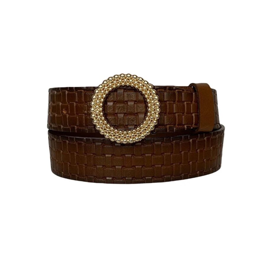 ladies belt with gold round buckle brown calfskin an byn 59 11