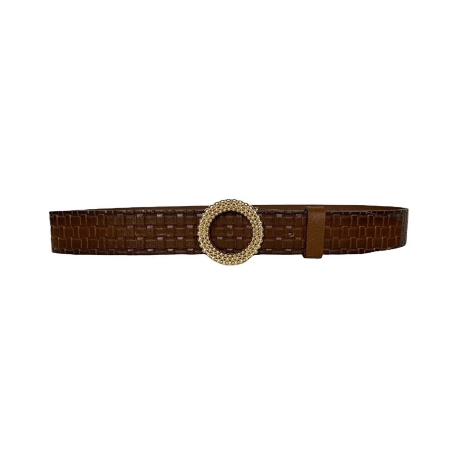 ladies belt with gold round buckle brown calfskin an byn 59 13