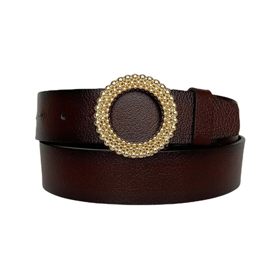 ladies belt with gold round buckle burgundy calfskin an byn 59 4