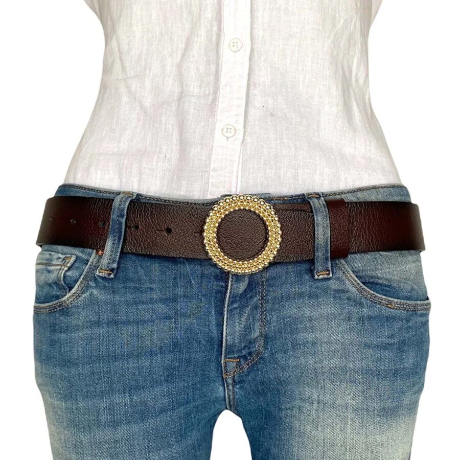 ladies belt with gold round buckle burgundy calfskin an byn 59 6