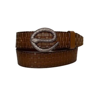 ladies belt with silver snake buckle brown real leather an byn 50 11