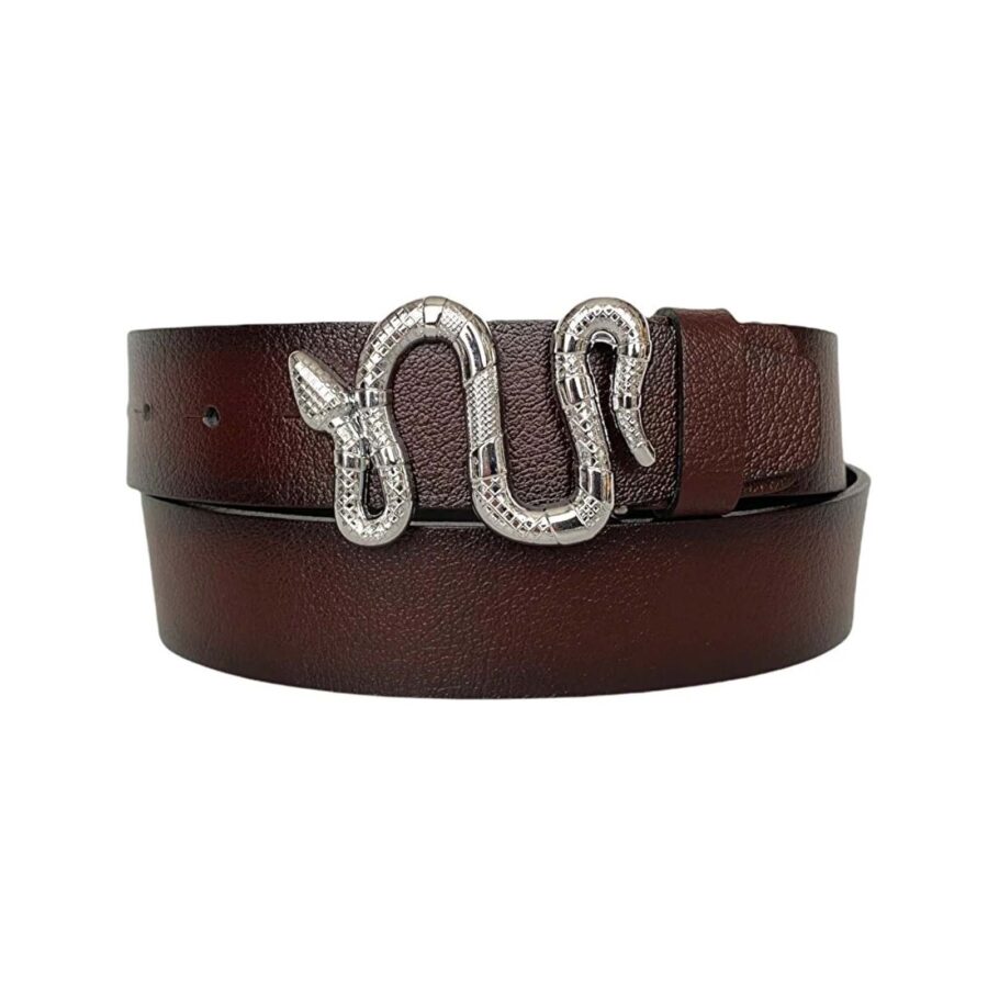 ladies belt with silver snake buckle burgundy genuine leather an byn 46 10