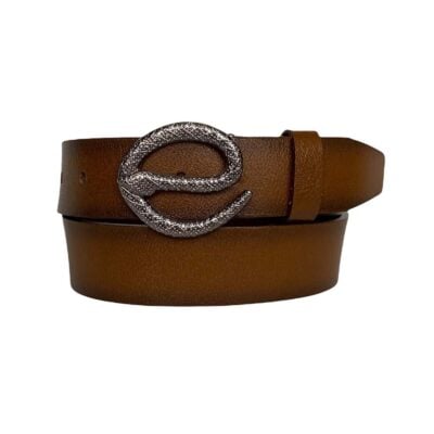 ladies belt with silver snake buckle cognac real leather an byn 50 1