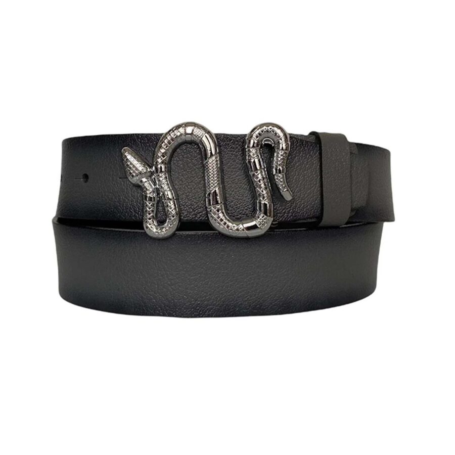 ladies fashion belt silver snake buckle gray real leather an byn 46 17