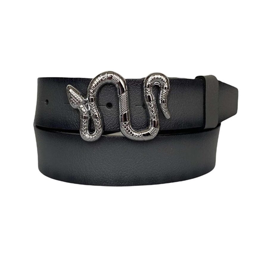 ladies fashion belt silver snake buckle gray real leather an byn 46 18