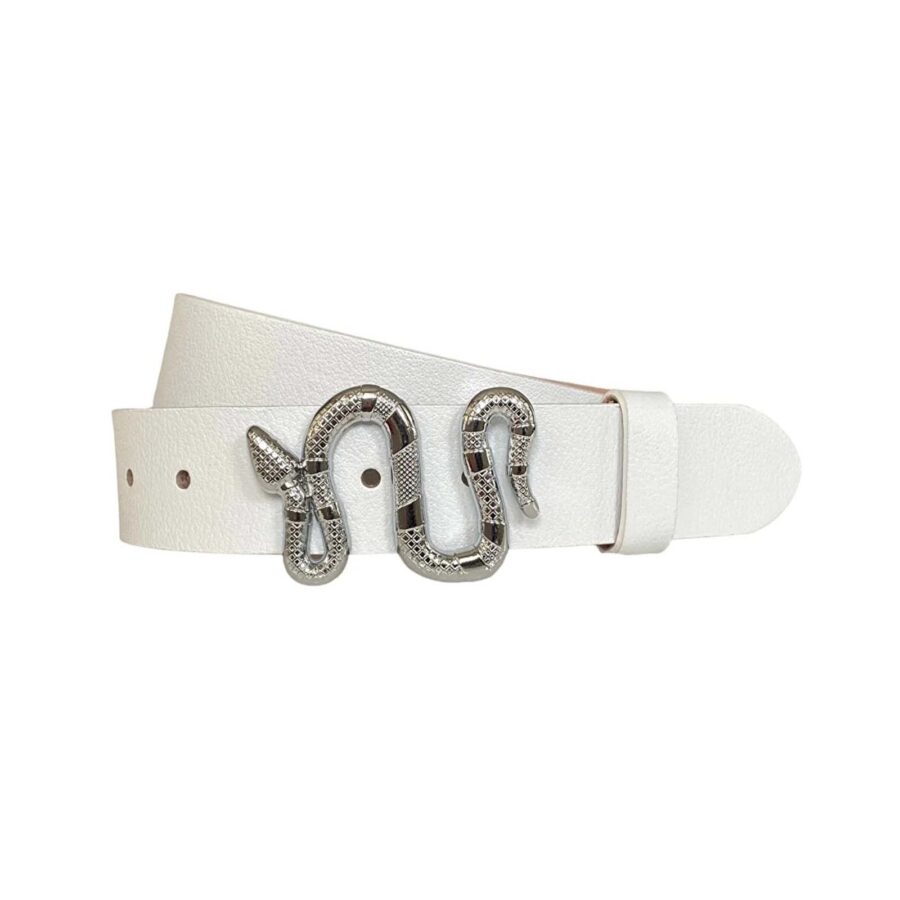 ladies fashion belt silver snake buckle white real leather an byn 46 14