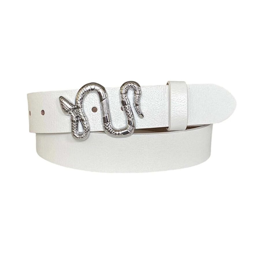 ladies fashion belt silver snake buckle white real leather an byn 46 15