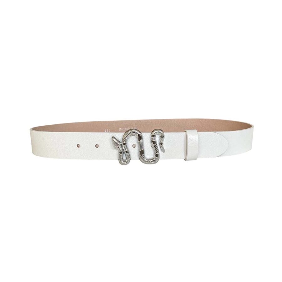 ladies fashion belt silver snake buckle white real leather an byn 46 16