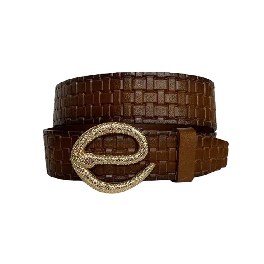 ladies fashion belt snake bcukle cognac real leather an byn 49 6