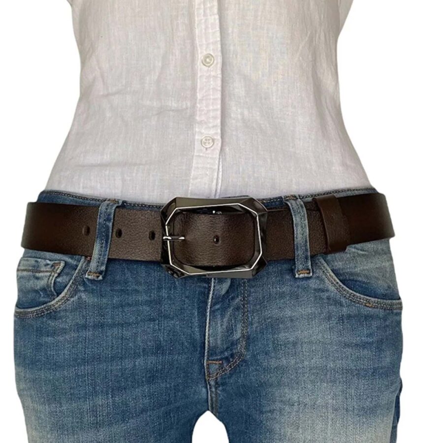 lady leather belt for jeans silver buckle 4 0 cm wide AN BYN 07 10