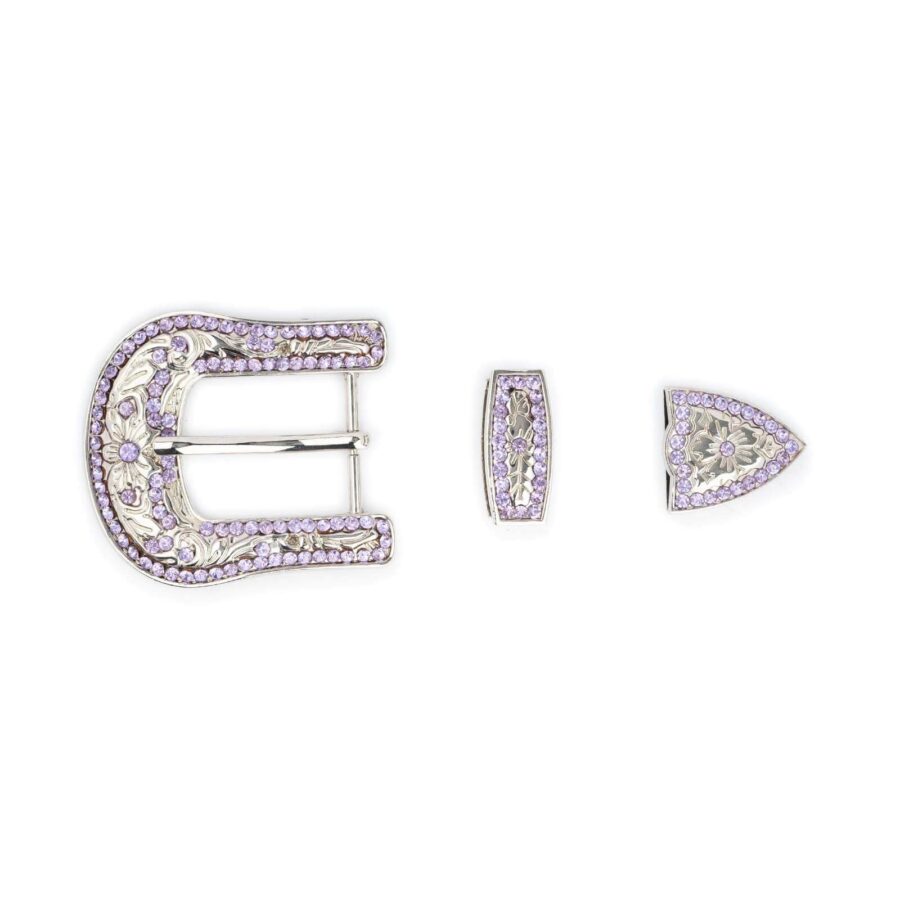 lilac rhinestones western belt buckle 3 piece set 2