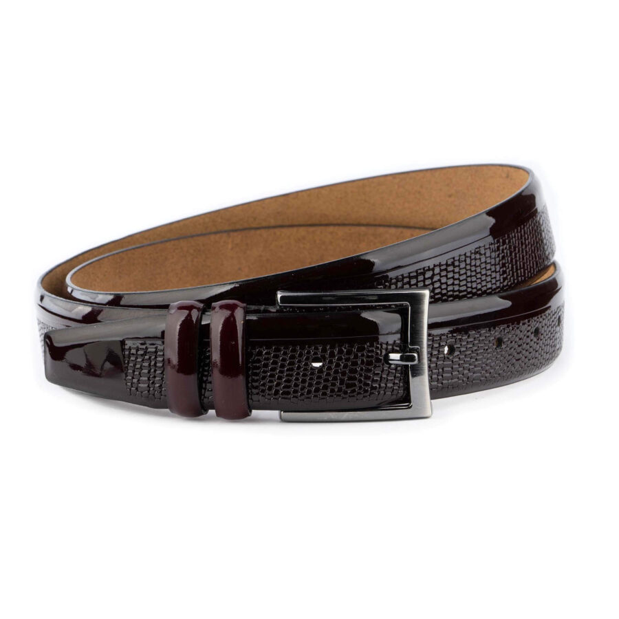 mens burgundy fashion belt patent leather snake texture 4