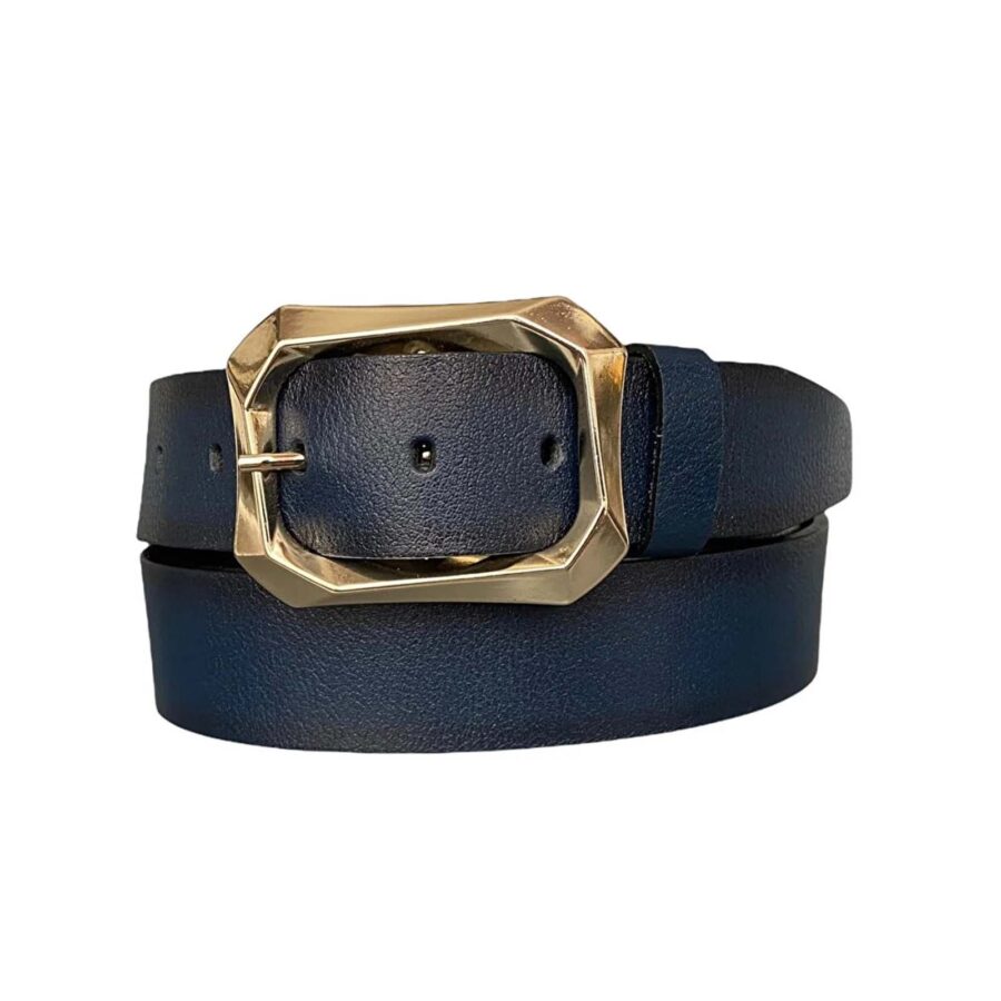 navy blue belt womens gold buckle thick wide real leather AN BYN 08 20