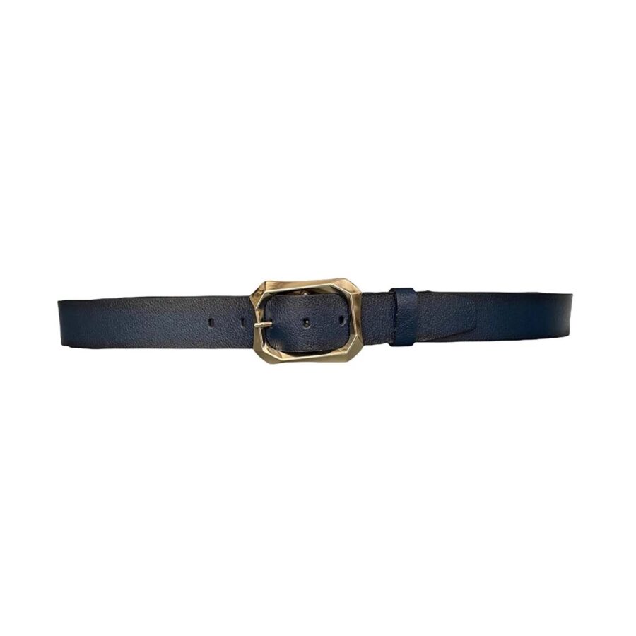 navy blue belt womens gold buckle thick wide real leather AN BYN 08 21