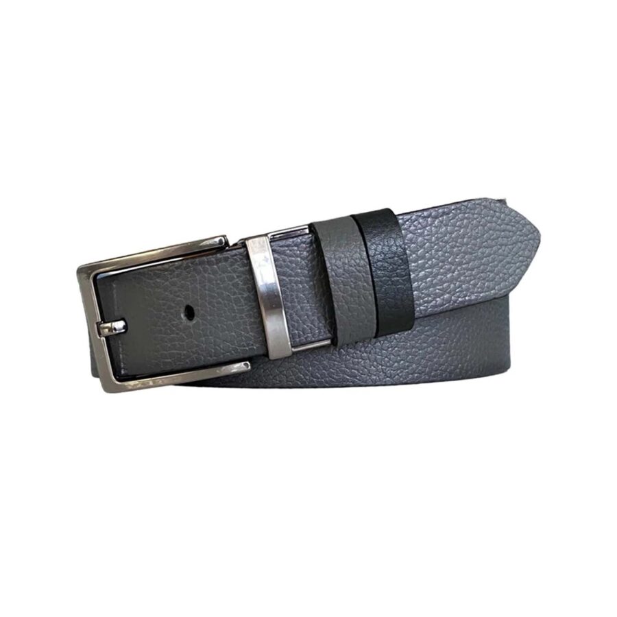 reversible mens belt high quality gray black 4 0 cm DK CIFT DUZ Gri 2