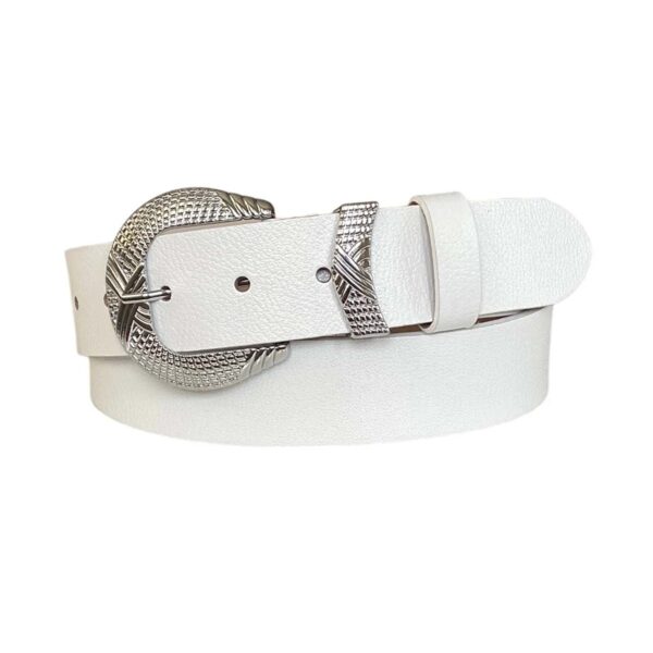 silver buckle western ladies white belt leather an byn 63 2