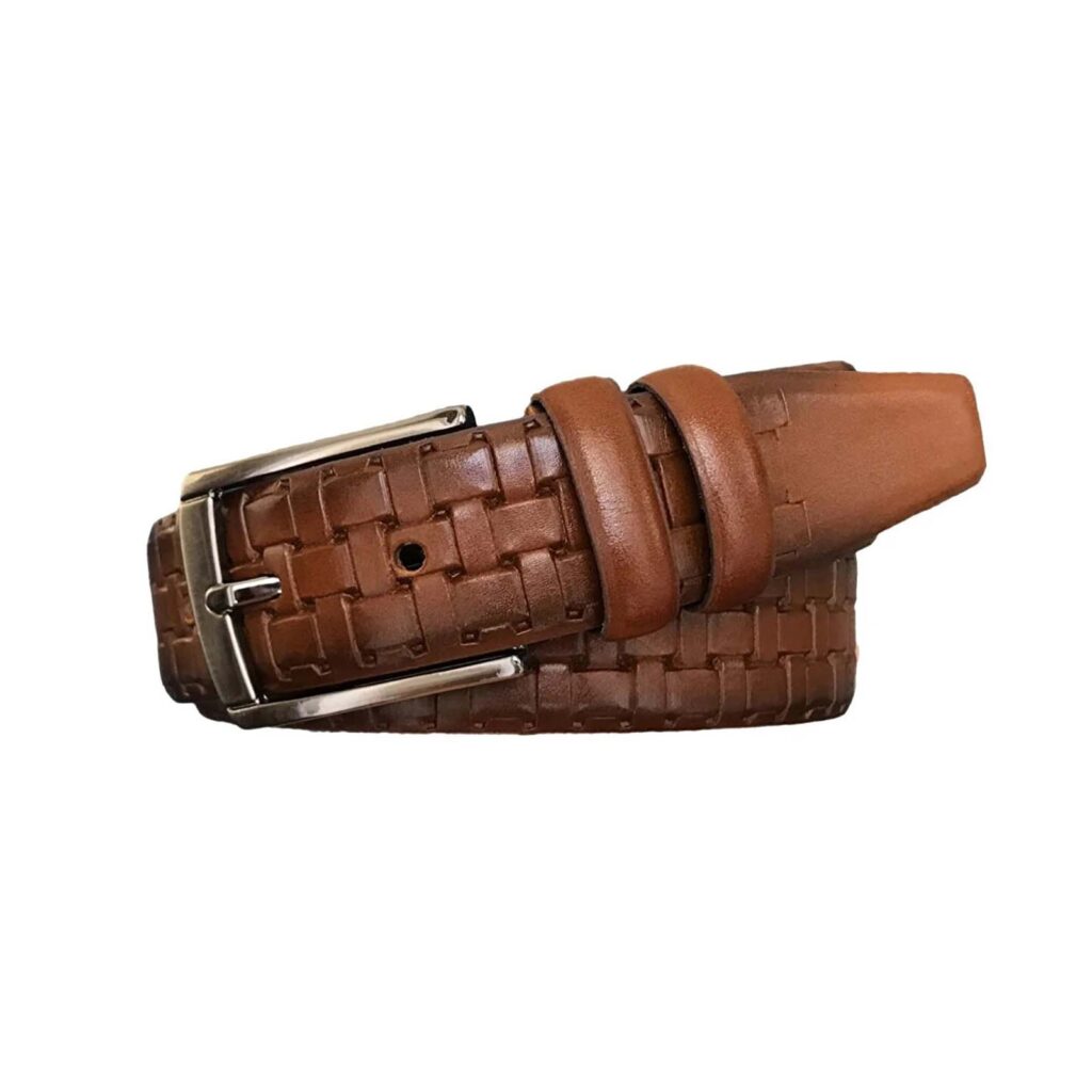 Buy Stylish Mens Belt Tan Leather Woven Pattern  display picture 3