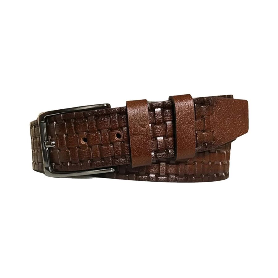 stylish mens denim belt woven emboss brown calfskin best mens jeans belt brown leather 4 0 cm 2li 119 120 1 copy