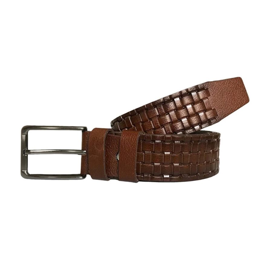 stylish mens denim belt woven emboss brown calfskin best mens jeans belt brown leather 4 0 cm 2li 119 120 4