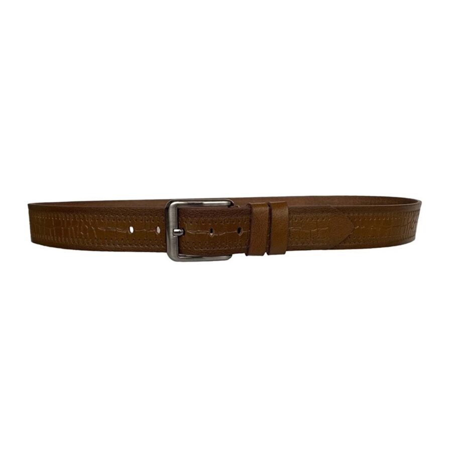 tan brown thick leather belt crocodile emboss 4 5 cm 3LU PRE KROKO 10 copy
