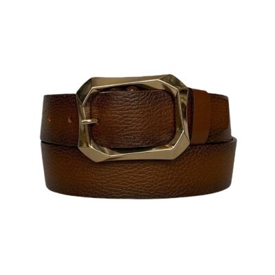 thick brown womens belt for jeans golden buckle 1 1 2 inch AN BYN 08 1