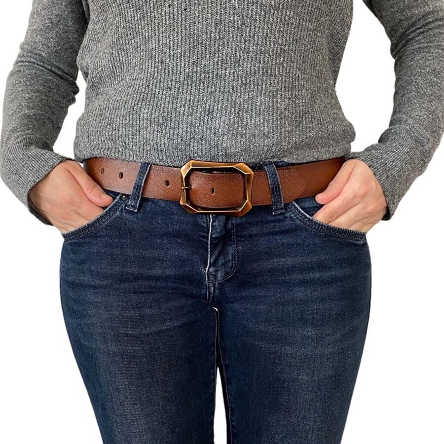 tobacco mom jeans belt with copper buckle 4 0 cm 08 bakir 21