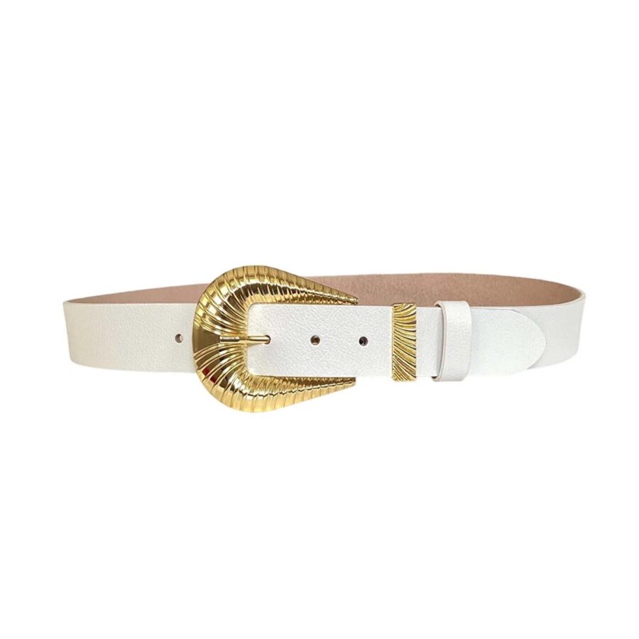 western belt ladies golden buckle white leather an byn 65 10