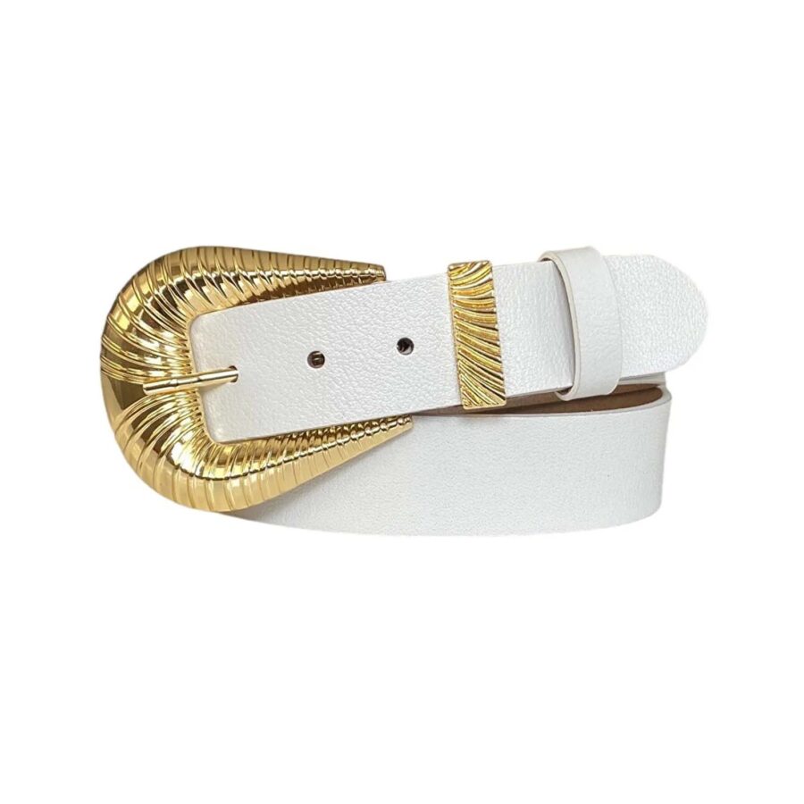 western belt ladies golden buckle white leather an byn 65 8