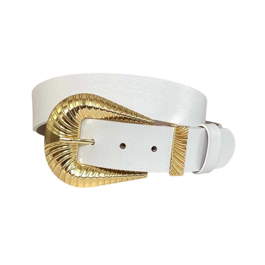 western belt ladies golden buckle white leather an byn 65 9