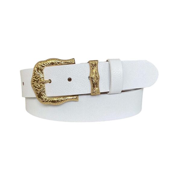 western belt ladies golden buckle white leather an byn 77 1