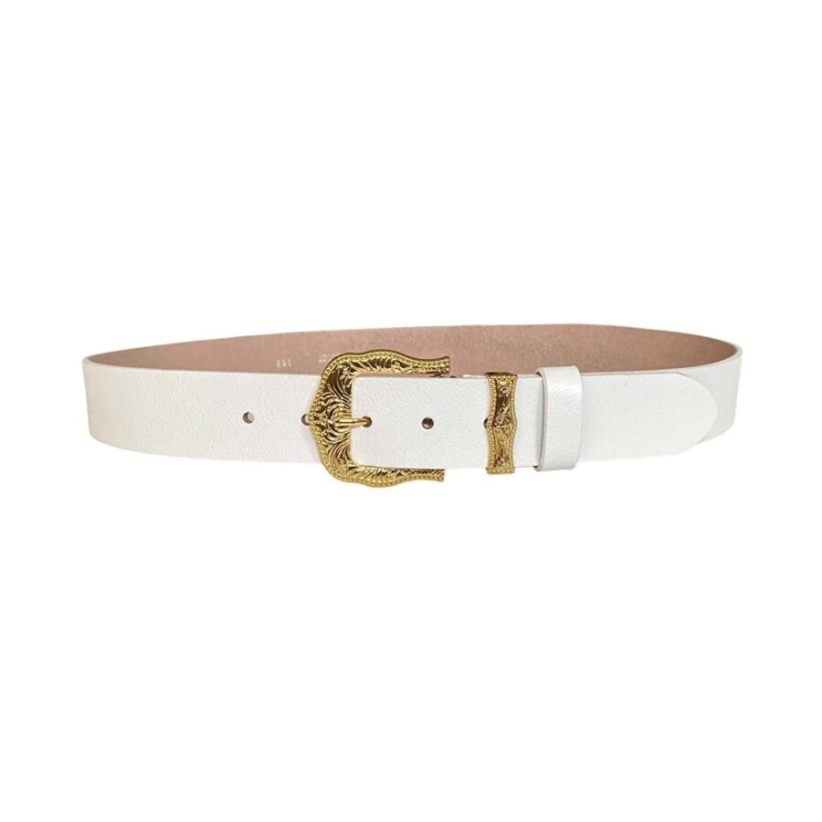 western belt ladies golden buckle white leather an byn 77 3