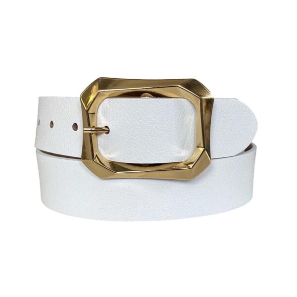 white womens belt with golden buckle genuine leather AN BYN 08 24