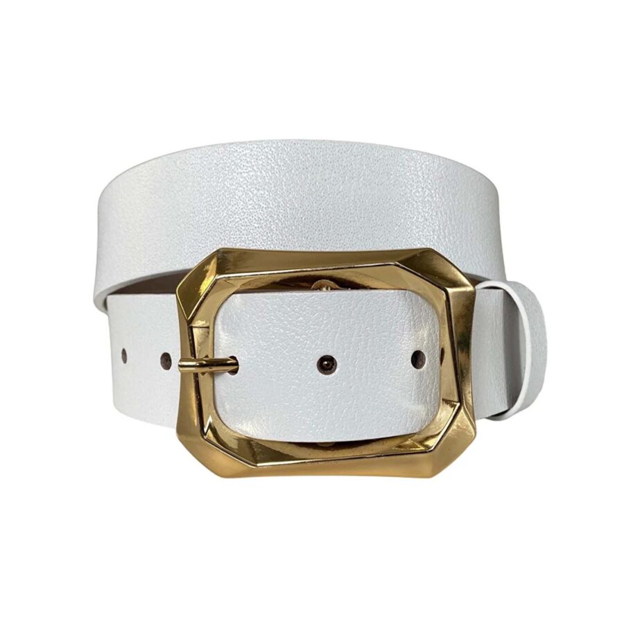 white womens belt with golden buckle genuine leather AN BYN 08 25