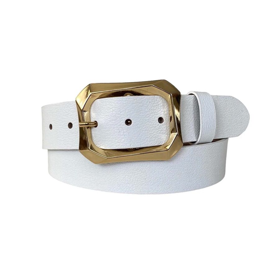 white womens belt with golden buckle genuine leather AN BYN 08 26