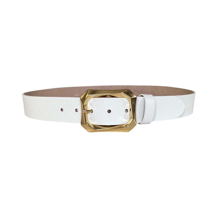 white womens belt with golden buckle genuine leather AN BYN 08 27