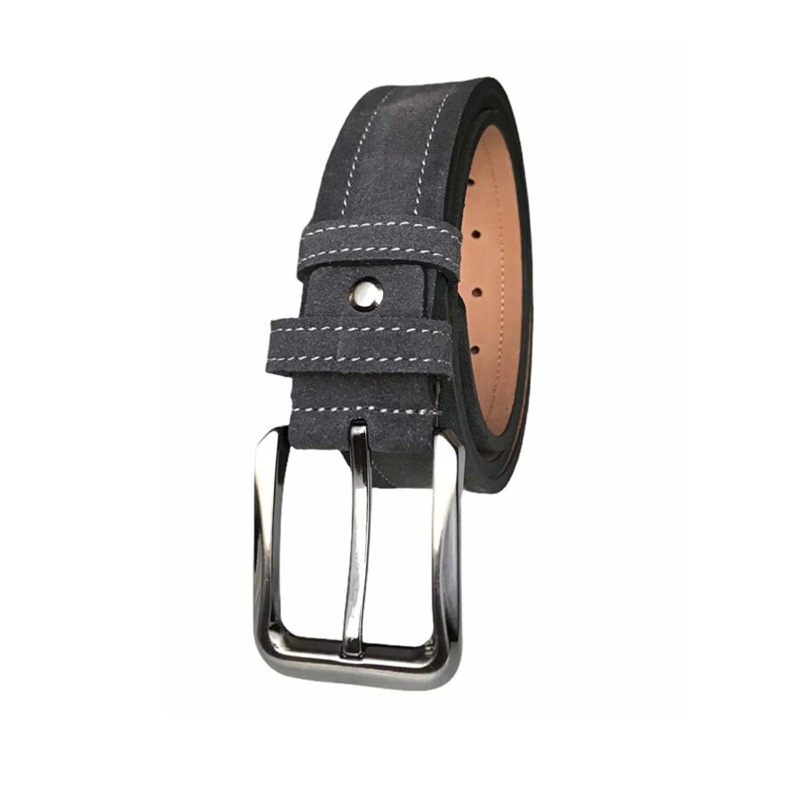 wide denim belt gray suede leather 4 0 cm 2li Suet deri 4CM 13