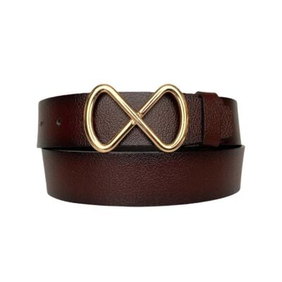 womens belt with gold infinity buckle burgundy genuine leather an byn 42 5