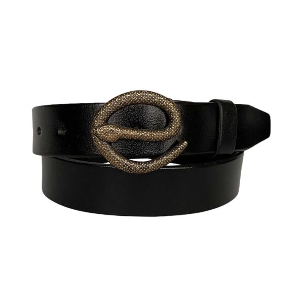 womens designer belt bronze snake buckle black calfskin an byn 51 5