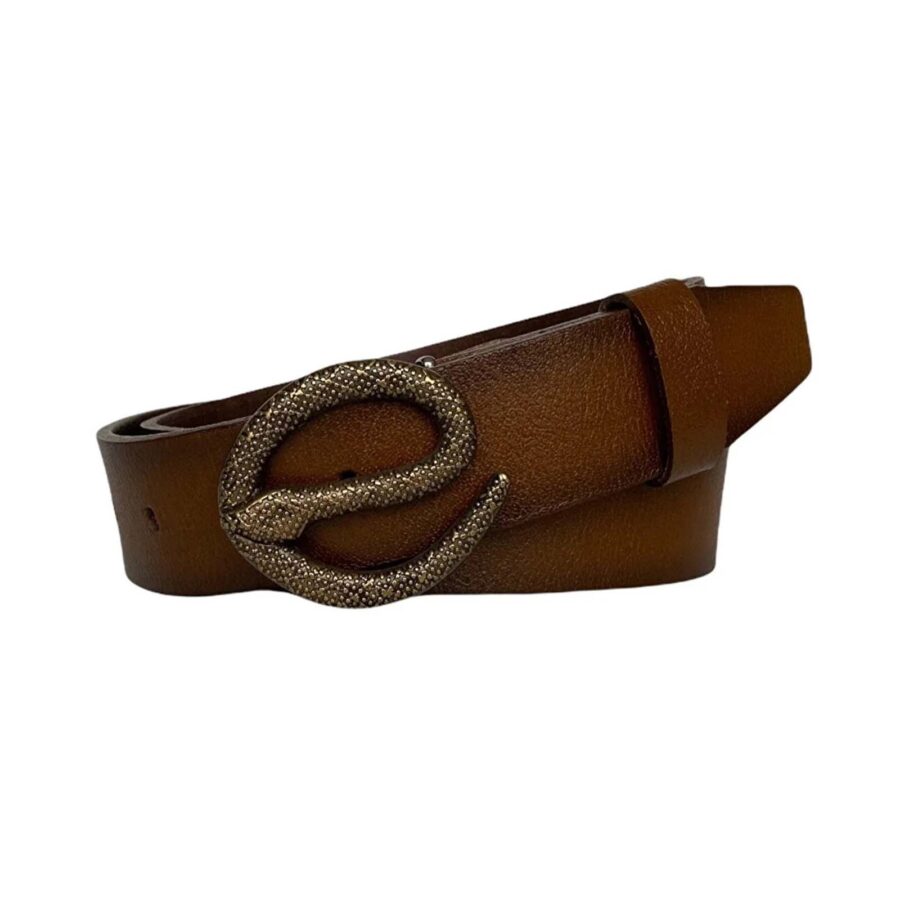 womens designer belt bronze snake buckle tan real leather an byn 51 3