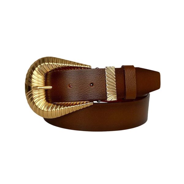 womens designer cowboy belts gold buckle cognac leather an byn 65 1