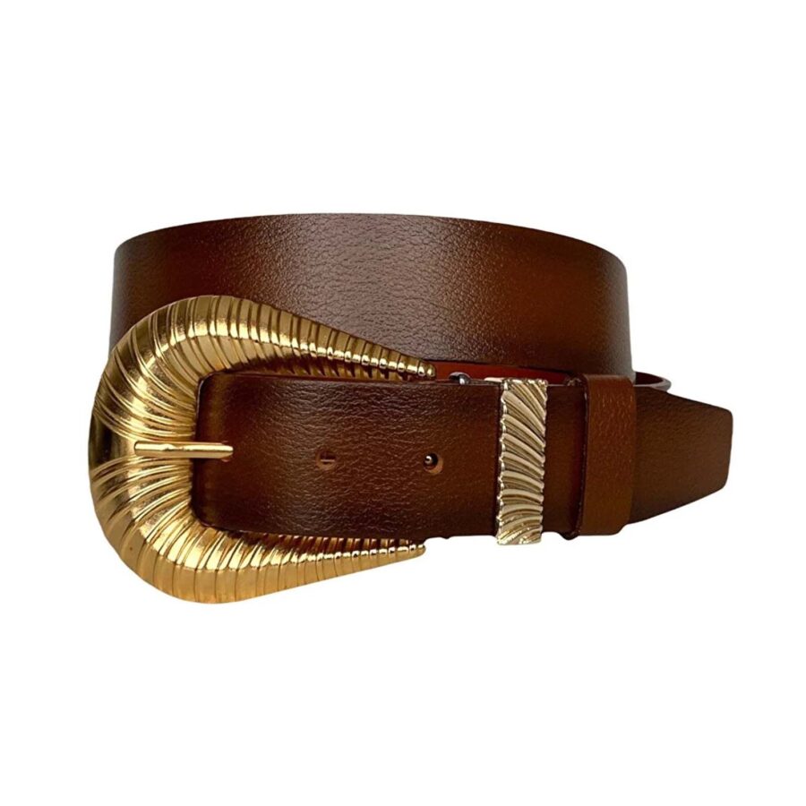 womens designer cowboy belts gold buckle cognac leather an byn 65 2