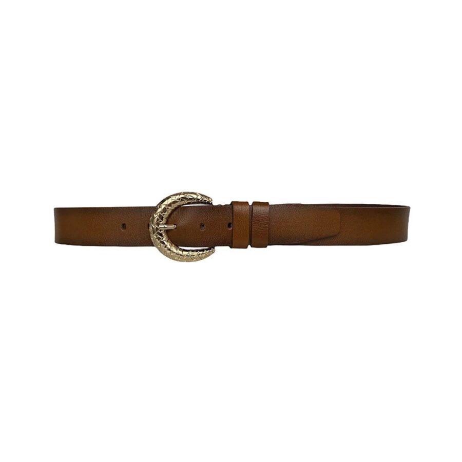 womens fashion belt gold buckle brown genuine leather AN BYN 24 10