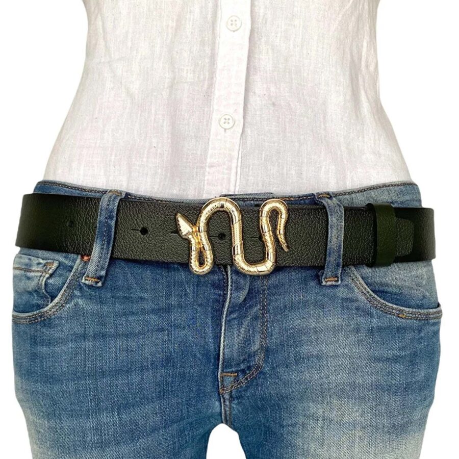 womens jeans belt gold snake buckle green real leather an byn 47 10