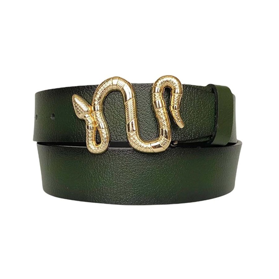 womens jeans belt gold snake buckle green real leather an byn 47 8