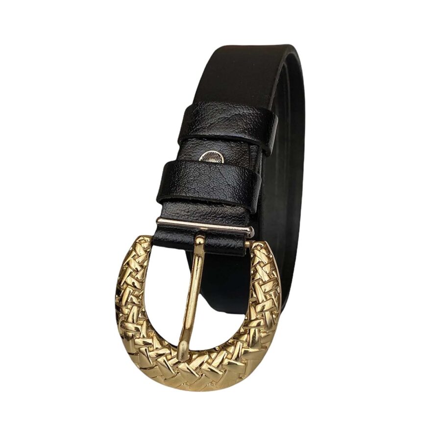 womens jeans belt golden buckle black genuine leather AN BYN 24 16