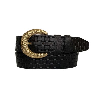 womens jeans belt golden buckle black genuine leather AN BYN 24 21