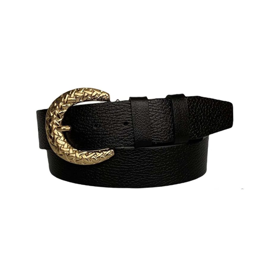 womens jeans belt golden buckle black genuine leather AN BYN 24 6