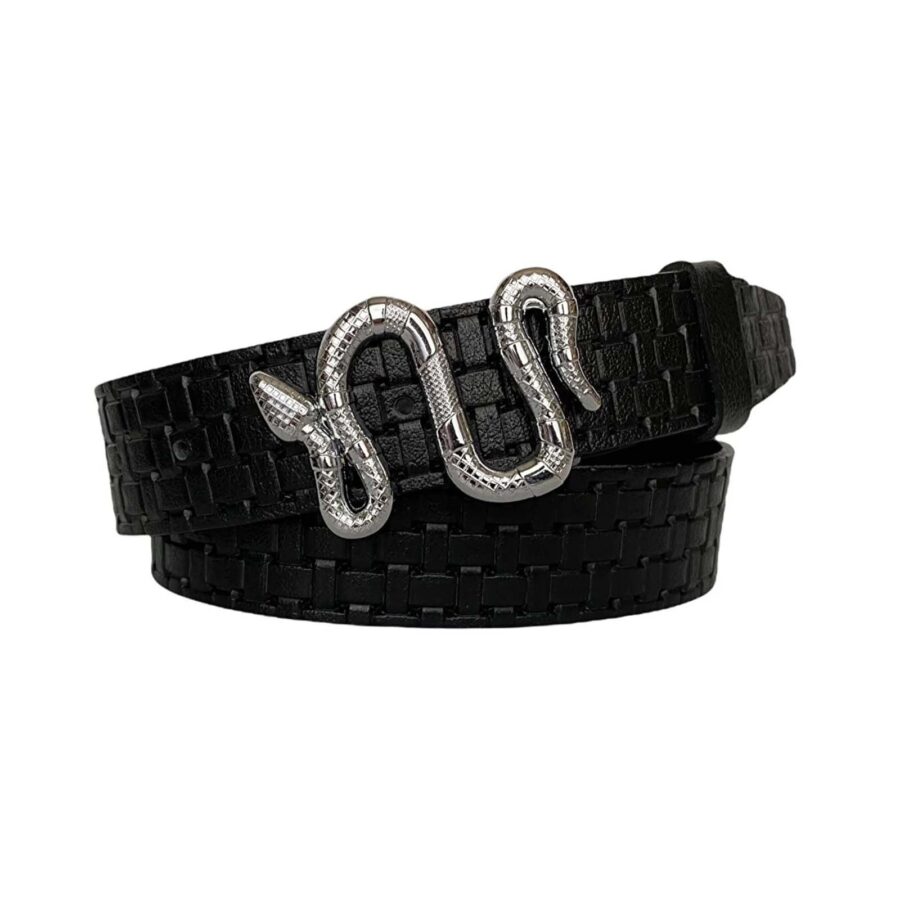 womens trendy belt silver snake buckle black genuine leather an byn 46 12