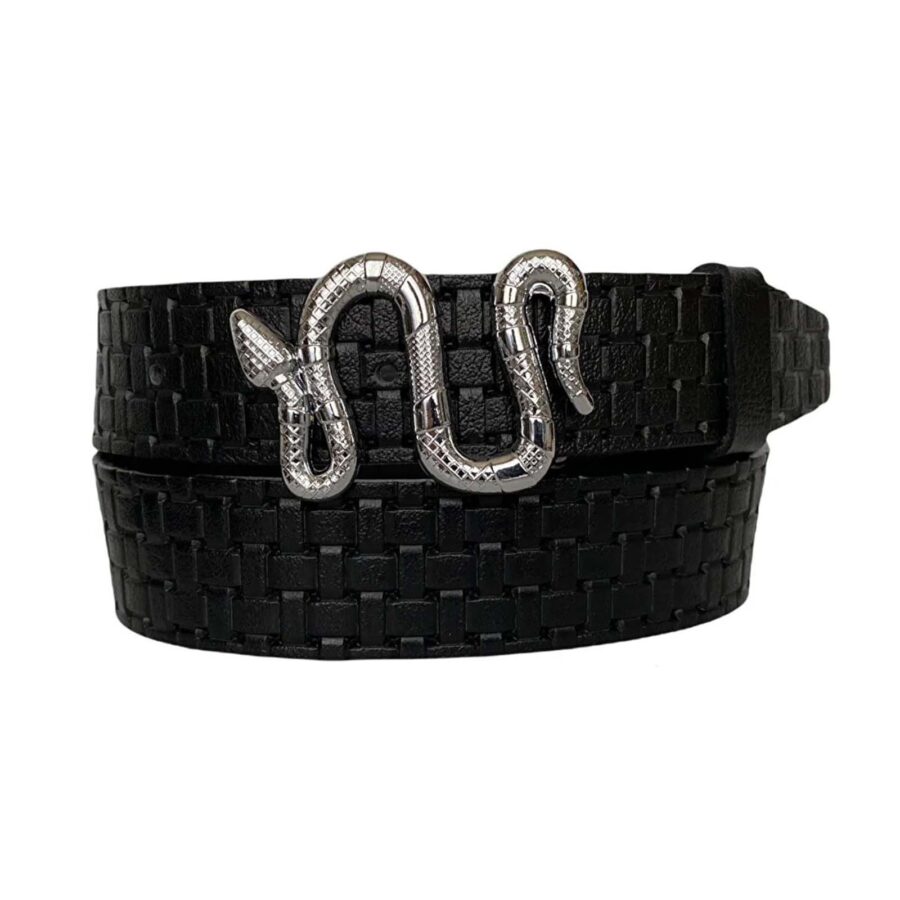 womens trendy belt silver snake buckle black genuine leather an byn 46 13