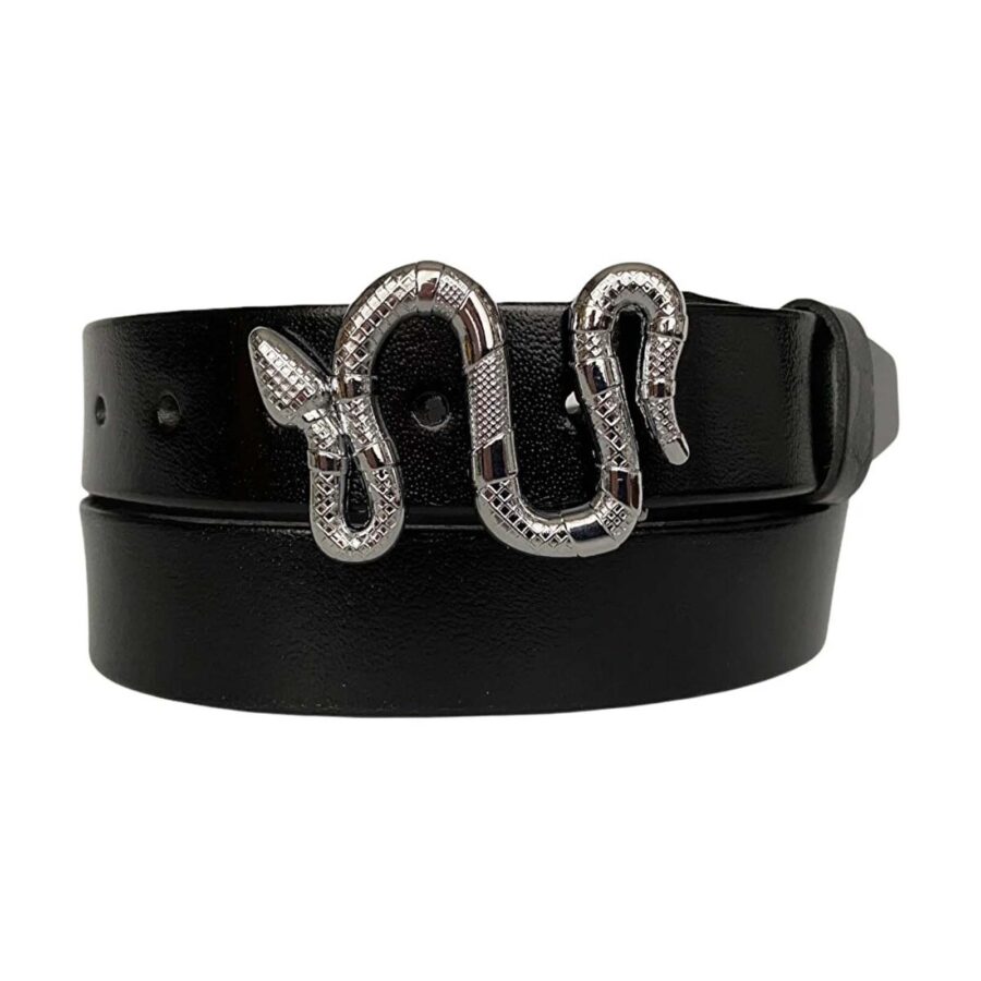 womens trendy belt silver snake buckle black genuine leather an byn 46 1